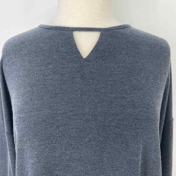 She & Sky Blouse Womens Large Gray Long Sleeve Patch Elbow Split Lace Up Back - Picture 5 of 9